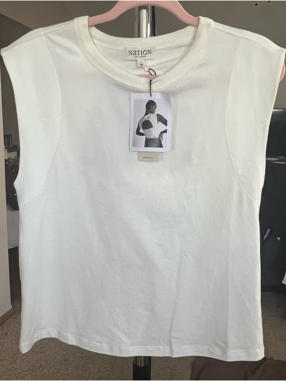 NWT Nation LTD Women's White Sleeveless Crewneck Top w/Back Cutout